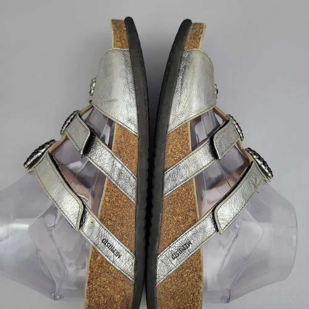 Mephisto Air-Relax Leather Jeweled Wedge Slide Sandals EU 41 / 11